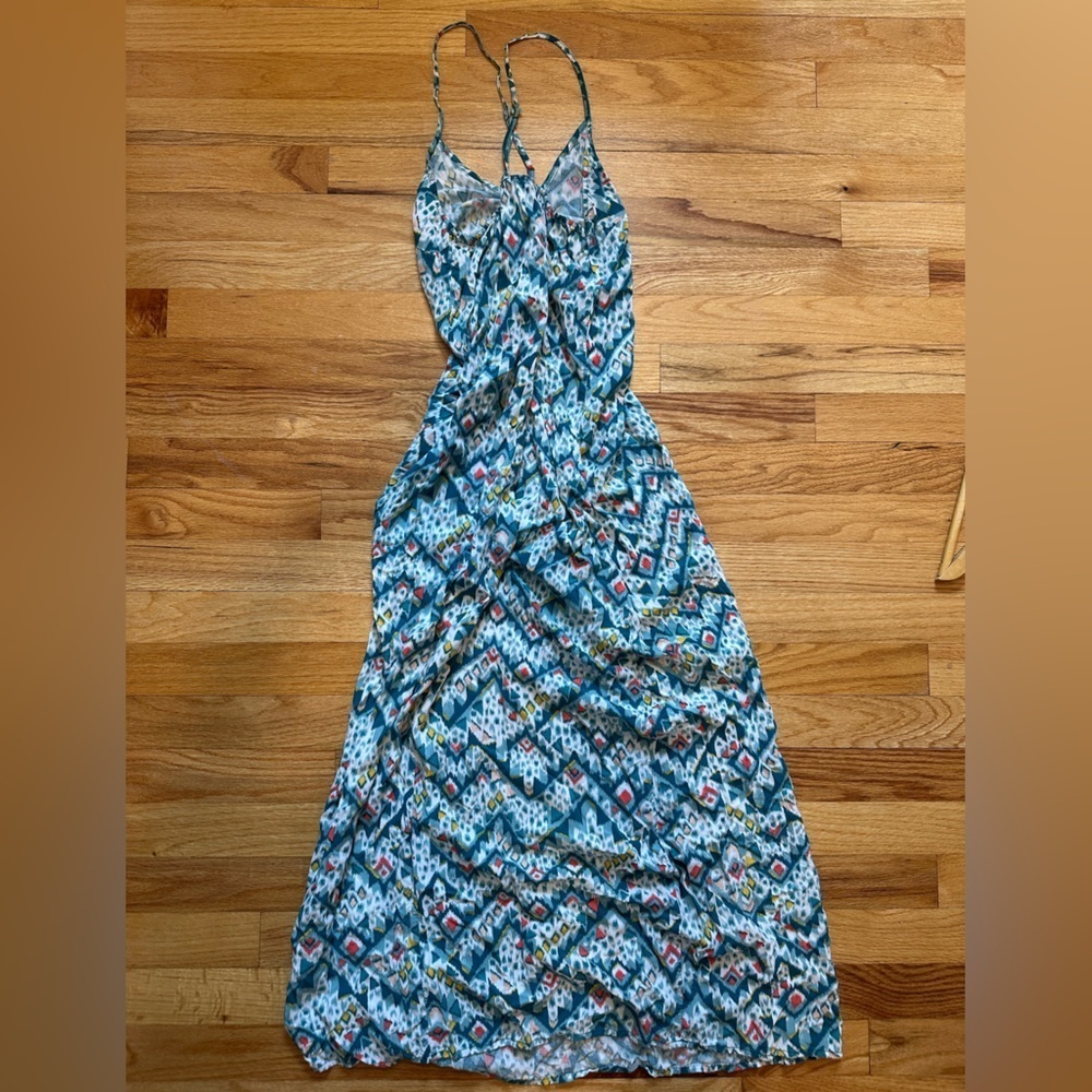 Old Navy Blue & Orange Geometric Print Criss Cross Spaghetti Strap Maxi Dress XS - Picture 3 of 7